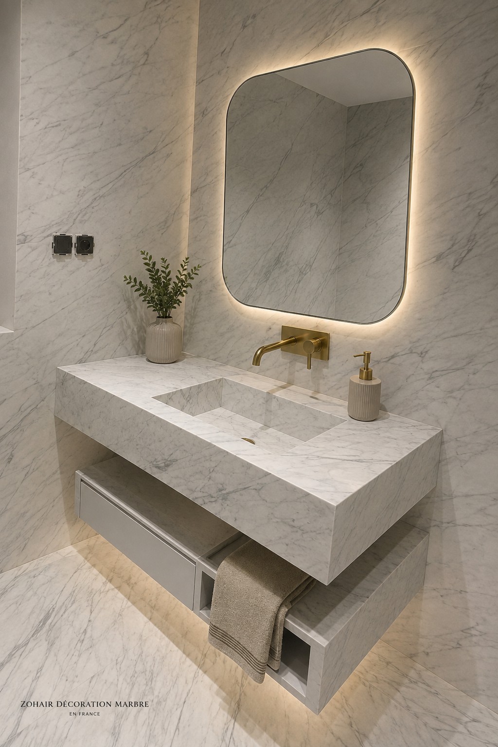 Vasque en marbre blanc
